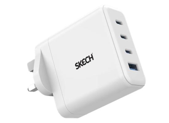 Skech Power Delivery 4 Port GaN Wall Charger 100w PD Power Charger 3X Type-C Port + USB-A – white